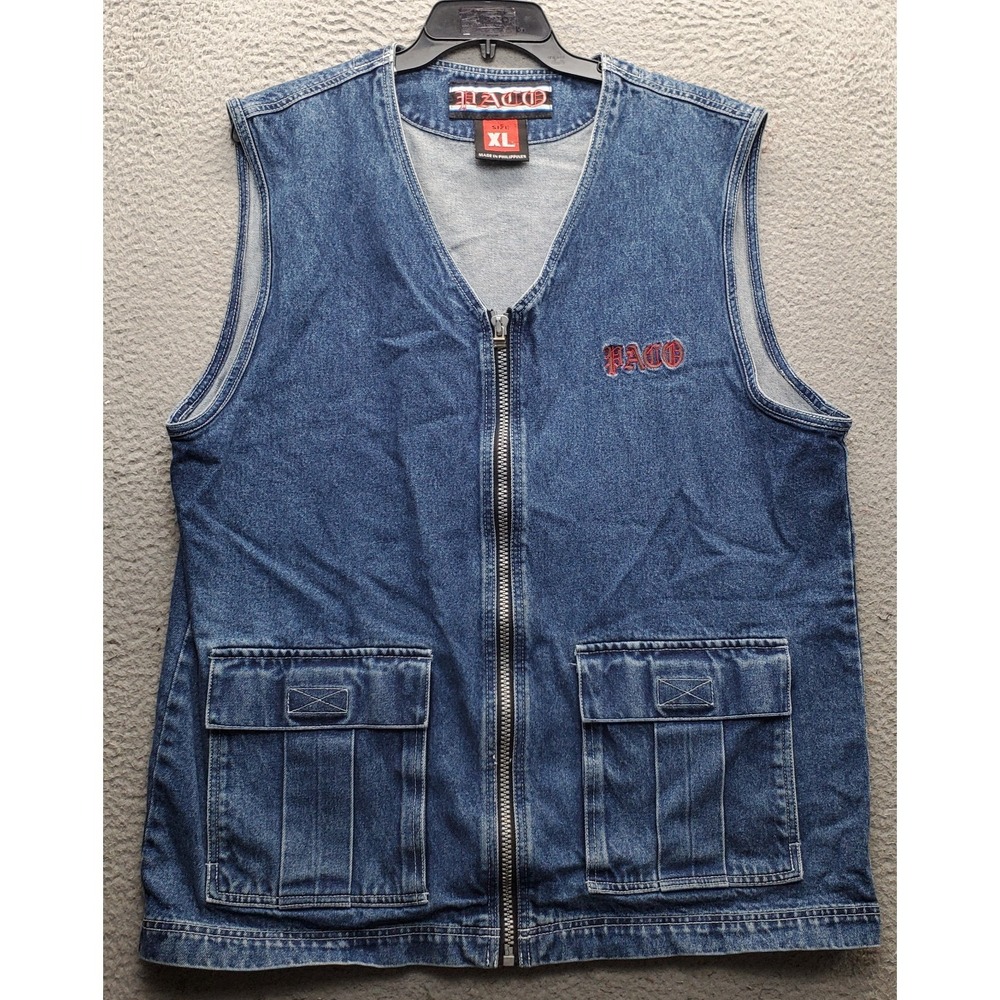 Paco Vest Mens XL Blue Denim Y2K Gothic Streetwear Harajuku Dragon Full Zipper